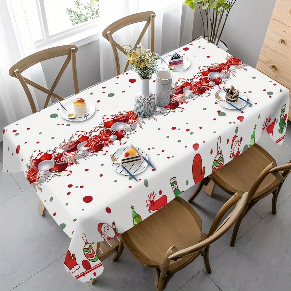 Christmas Elk Xmas Balls Bow Waterproof Tablecloth Table Decor Winter Holiday Kitchen Dining Tablecloth Christmas Decorations