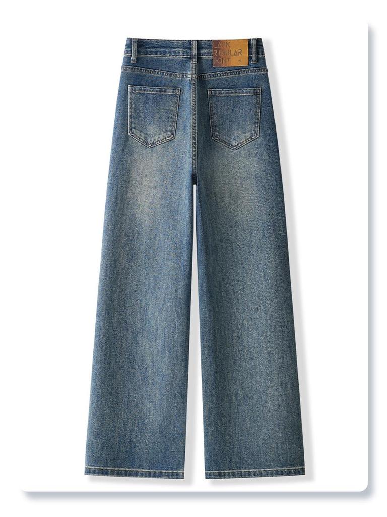 Women's Retro Wide-Leg Spring Jeans - High-Waisted, Slimming, and Straight-Leg Style for a Chic Look