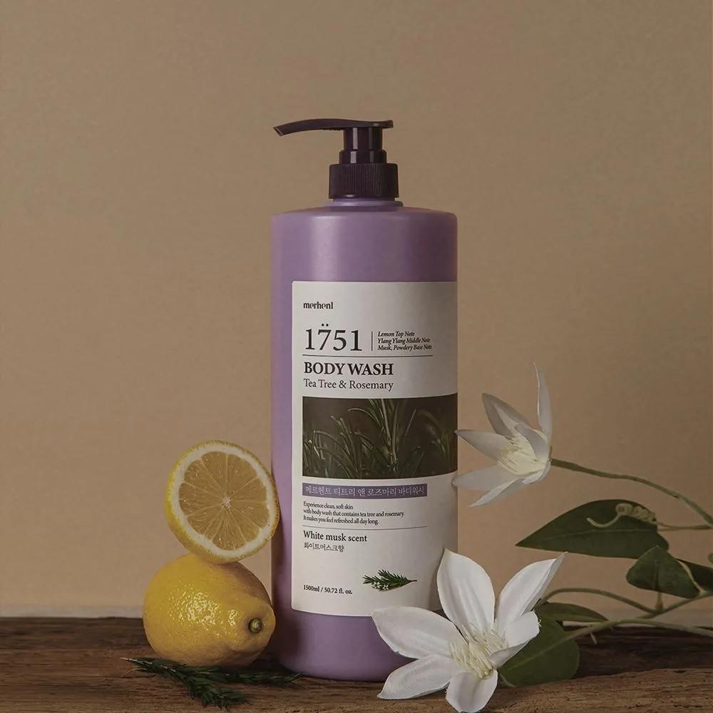 

1+1 Merhent Tea Tree & Rosemary Large Size Body Wash 1500ml Body Cleanser Mildly Acidic Perfume Scented Good for Men and Women White Musk 1500ml 2 bottles