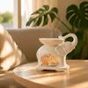 Elephant Ceramic Essential Oil Burners with Florals Cutout, Tealight Candle Holder, Fragrances Waxes Melt Burners for Bedroom Living Room or Study