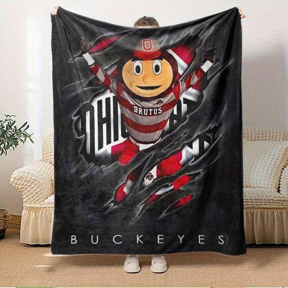 1pc Brutus,Ohio State,BuckeyesTheme Digital Printed Flannel Blanket, Super Soft Plush Fleece Bed Cover, Multi-Function Four Seasons Hypoalle