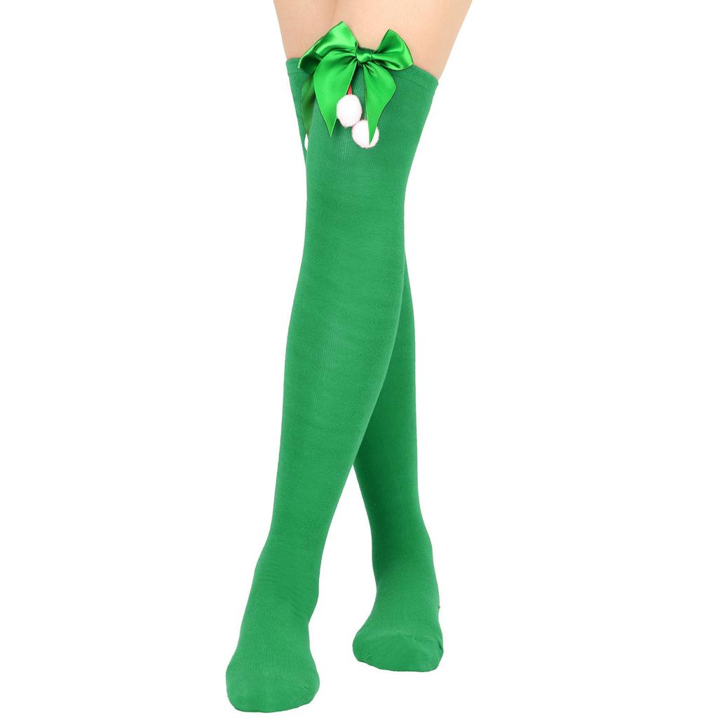 Women's Bowknot Christmas Stocking Pom-pom Socks Over-the-knee Socks