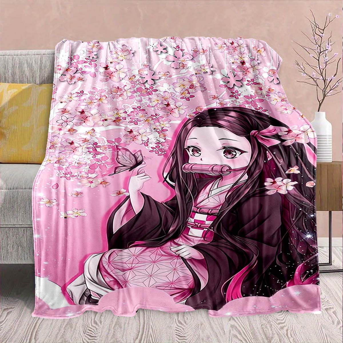 

Demon Slayer Anime Flannel Blanket - Soft Warm Perfect for Sofa, Bedding Camping Travel Office Home Decor -QJY 75x90cm