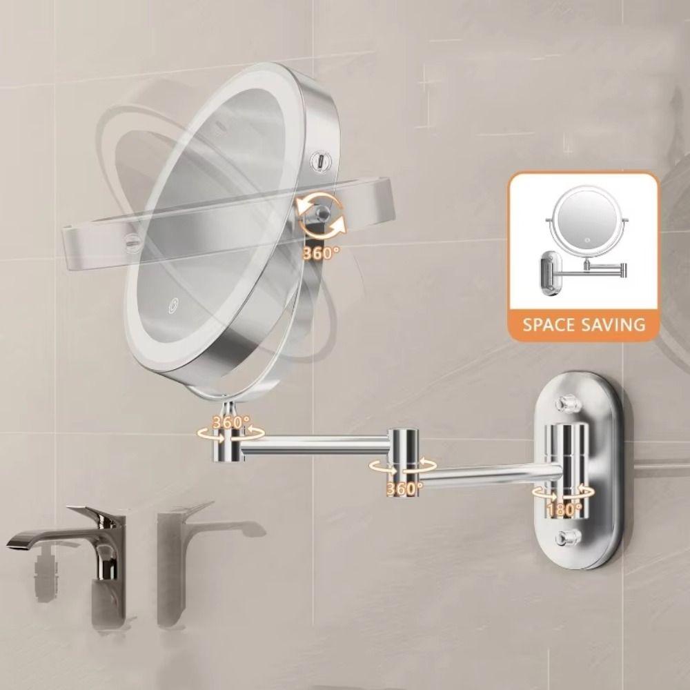 Double-sided Wall Mounted Makeup Mirror 360° Rotating Telescopic Makeup Mirror  Beauty Mirror