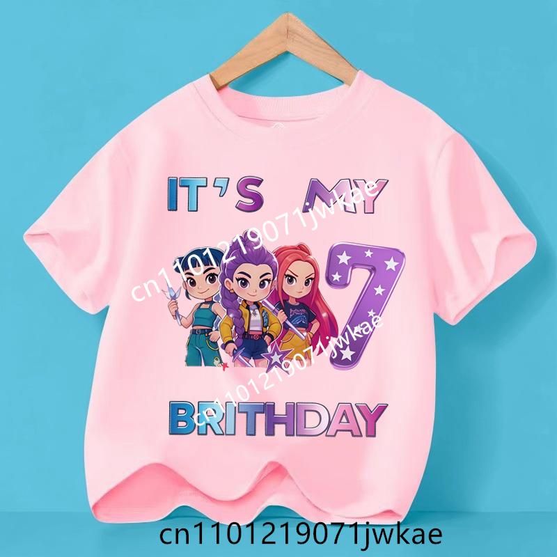Kpop Demon Hunters Number 3-9 T-shirt Kawaii Rumy Birthday Tops Party Wear Girls Tee Summer Short Sleeve Kid Clothes Boutique