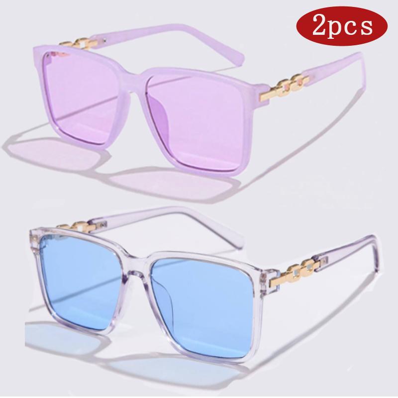 

2pcs Square Sunglasses for Women Big Frame Colorful UV Protection Gradient Outdoor Shades Fashion Eyewear