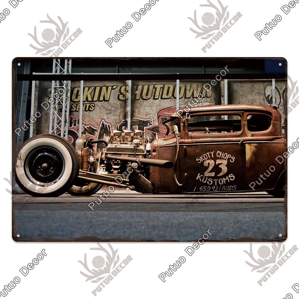 Putuo Decor Classic Cars Retro Plaque Metal Plate Vintage Tin Sign for Garage Man Cave Home Wall Art Decoration Car Posters