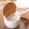 Salt Bowl with Lid and Spoon Ceramic Container for Storing Spices and Seasonings Kitchen Countertop Decorative Sugar Jar