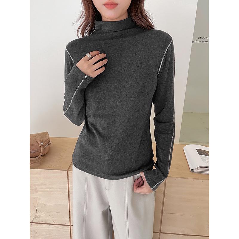 

Retro Maillard Women s Korean Style Contrast Stitching Half-High Collar Base Shirt N862C One Size (85-135)