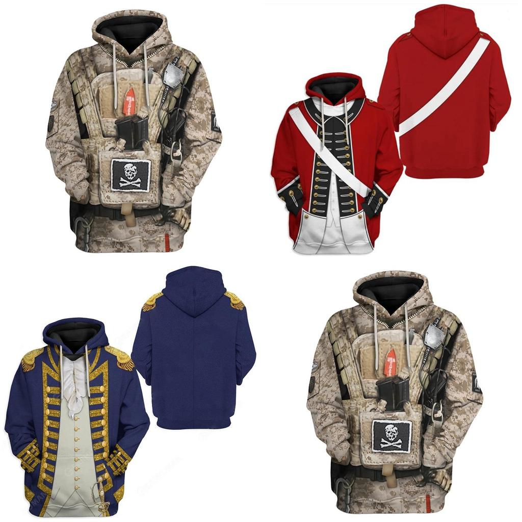 Historical Army Uniforms 3d Pattern Hoodie Cosplay Sweatershirt For Men And Women