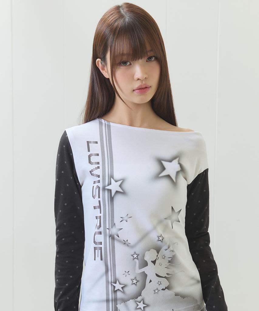 LUVISTRUE El Star Fairy One-Shoulder Tee(White)