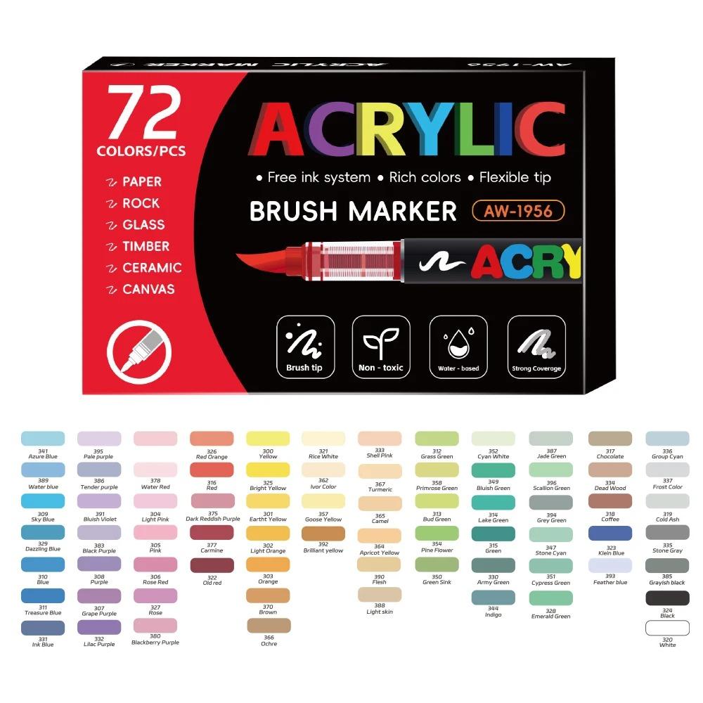12-288 Colors Acrylic Paint Pen Marker Brush Tip Paint Marker For Rock Painting Wood Canvas Stone Christmas Gift DIY Craft