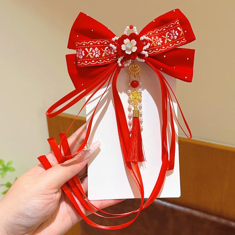 Hanfu Kopfschmuck Kinder Neujahr Haarnadel Niedlich Süß Chinesischer Stil Rote Haarspangen Quaste Antiker Stil Haarspange