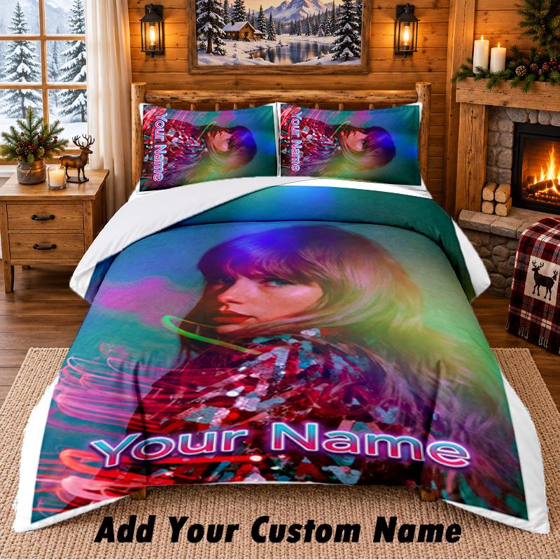 Taylor Swift Pattern Bedding 3Pcs Set Custom Name, Bed Sheet And Pillowcases For Home Bedroom