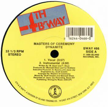 

12inch Record MASTERS OF CEREMONY Dynamite BWAY466 4th Broadway 1988 US Rap HipHopRB Used