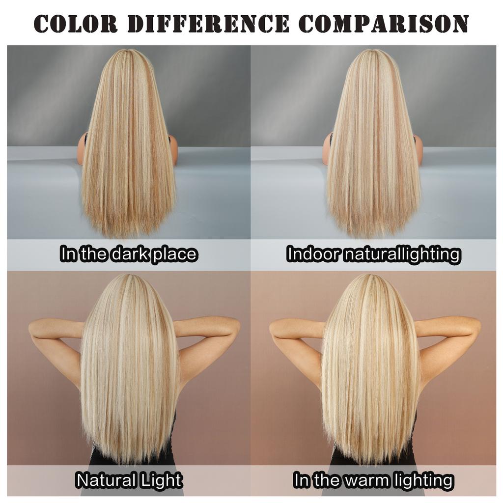 Long Straight Light Blonde Wig For Women Daily Party Highlight Brown Synthetic Layered Hair Wigs With Bangs Halloween Cosplay