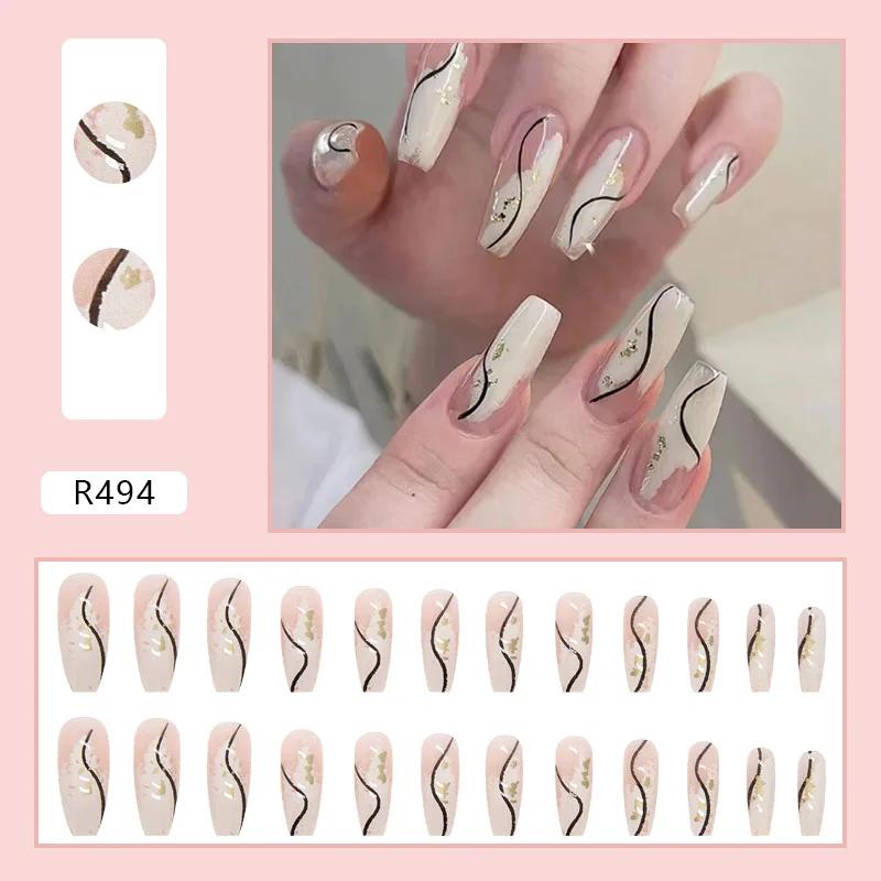 24Pcs French Tip Extra Long Ballerina Press On Nails Detachable Artificial Fake Nails Wearable Nail Art Tips