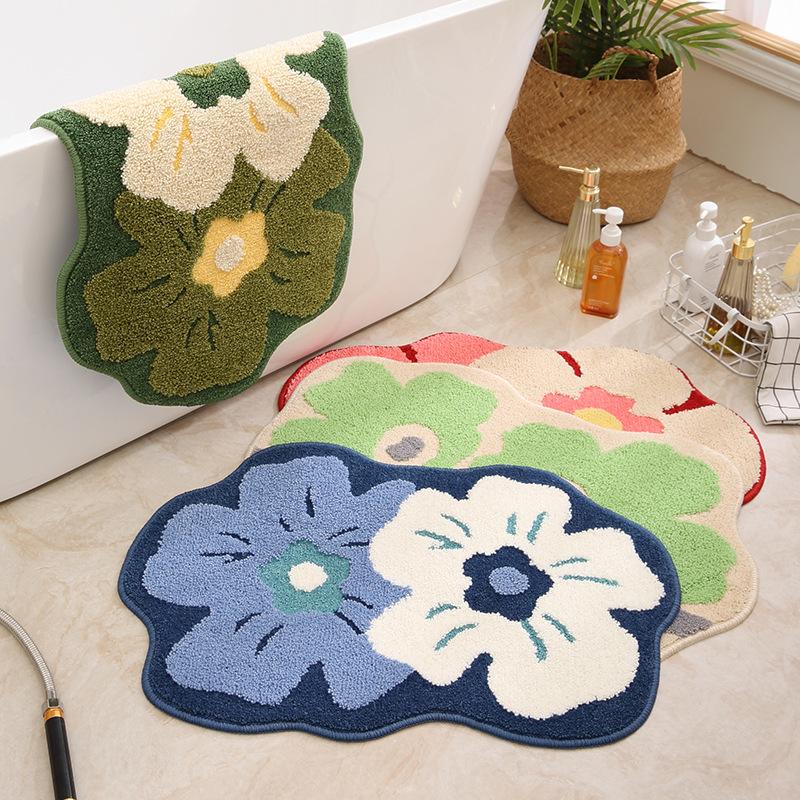 New Small Fresh Bathroom Flocking Moisture-wicking Carpet Floor Mat Toilet Home Slip-resistant Mat Bedroom Door Mat