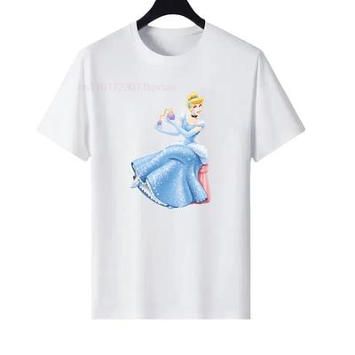 Disney Prinses Vrouw Ronde Hals Ouder-kind Kleding Cartoon Element Losse Top Dames Comfort Korte Mouwen T-shirt