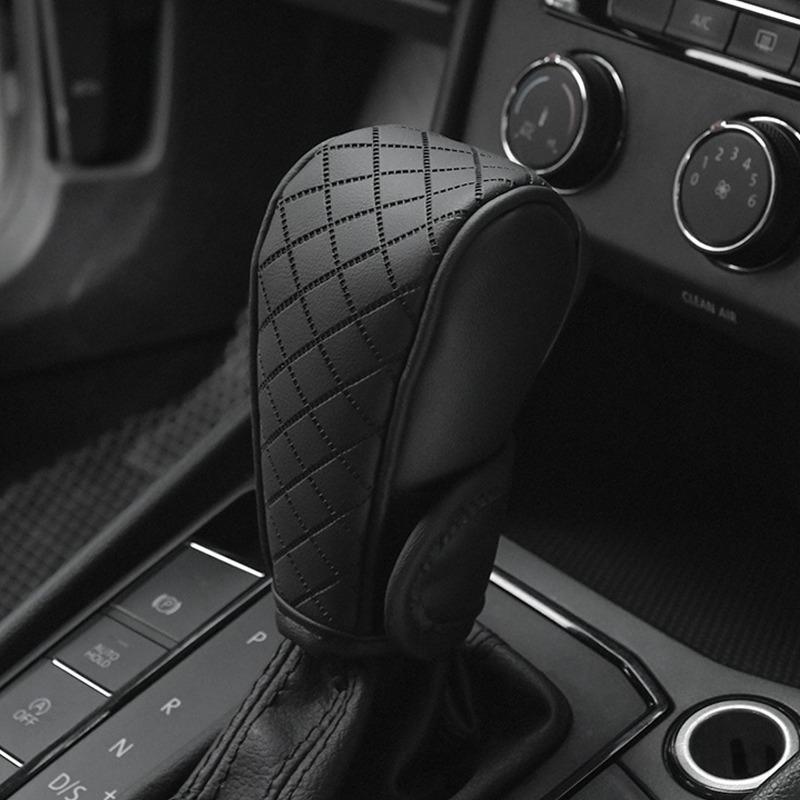 Universele Auto Versnellingspook Beschermhoes Leer Ademend Rundleer Versnellingspook Beschermhoes Koolstofvezel Patroon Auto Interieur