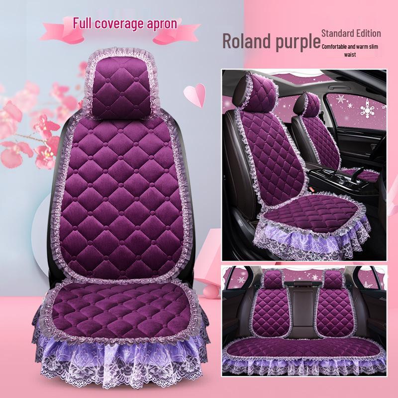 Uniwersalna antypoślizgowa pluszowa poduszka na fotel samochodowy z koronkowym wykończeniem na jesień i zimę