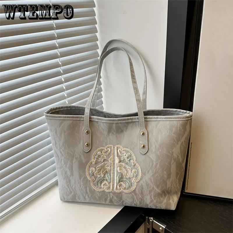 

WTEMPO Embroidery Retro Casual Versatile Zipper Single Shoulder Bags Women s Travel Shopping Message Tote Bags 1pc чорний