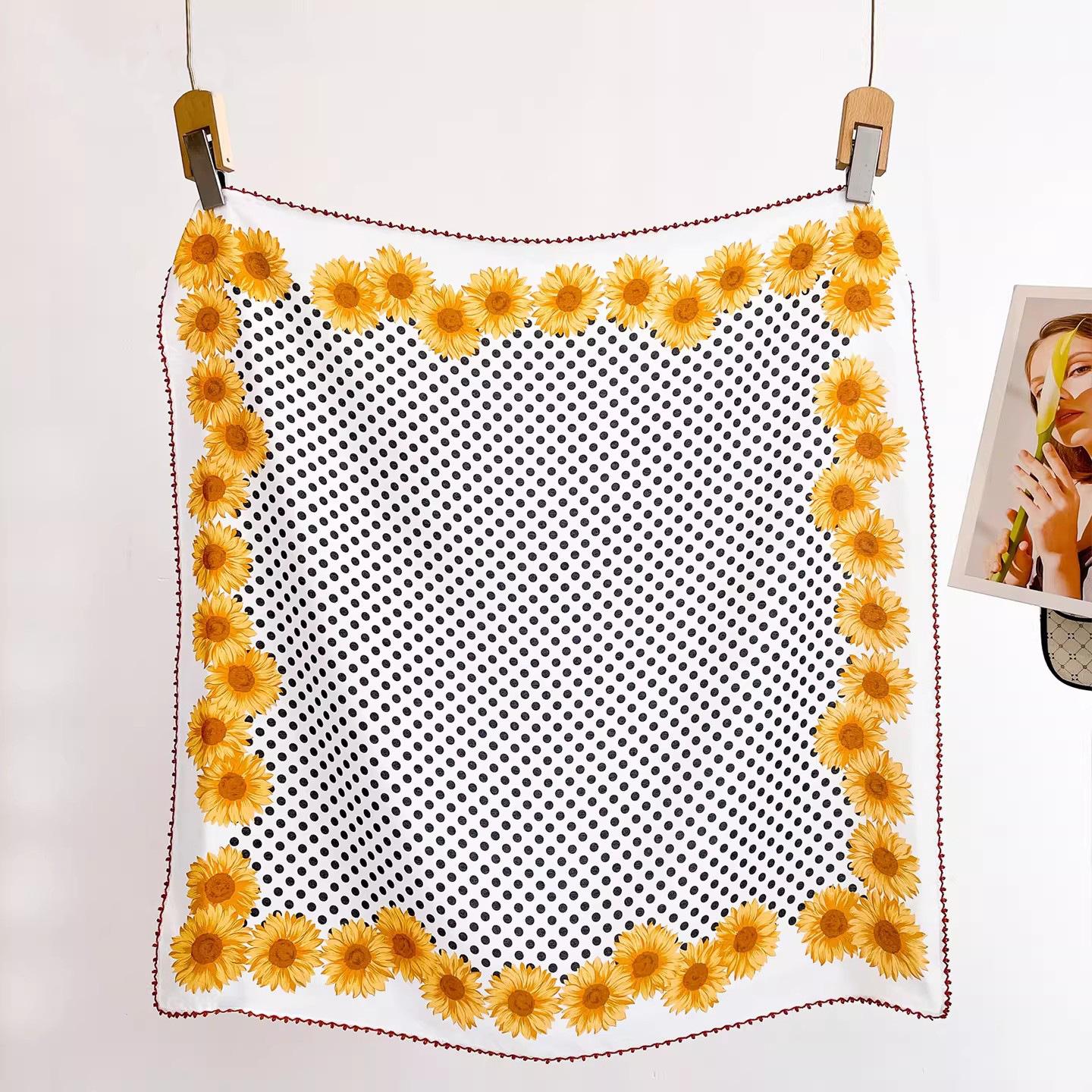 Sunflower polka dot silk double crepe lace silk scarf spring new sunscreen silk square scarf light luxury mulberry silk scarf 67