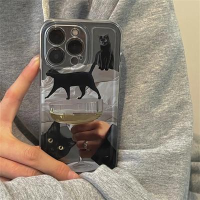 Korėjos mielas katės taurės poros telefono dėklas, skirtas iPhone 15 14 13 12 11 Pro Max Mini X XR 7 8 Plus SE 3 skaidrus smūgiams atsparus minkštas dangtelis