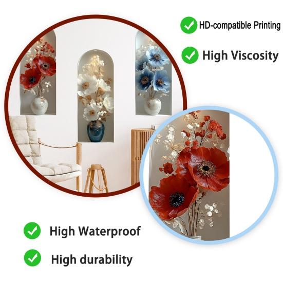 3 szt. Naklejki ścienne z kwiatami 3D Samoprzylepne Wazon z kwiatami Sztuka ścienna Usuwalne Kwiaty Naklejki PVC do Salonu Sypialni Przedpokoju Tło za Sofą