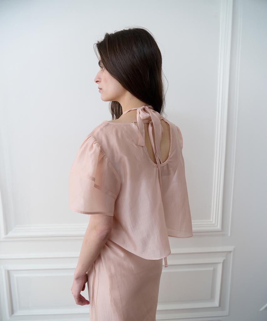 THEPORTA Sheer Puff Ribbon Blouse, Petal Pink