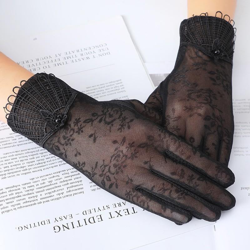 Spring and Summer Women's Sun Protection Gloves Lace Flowers Lightweight Driving Breathable Outdoor Sunshade Cycling Touch Screen Gloves