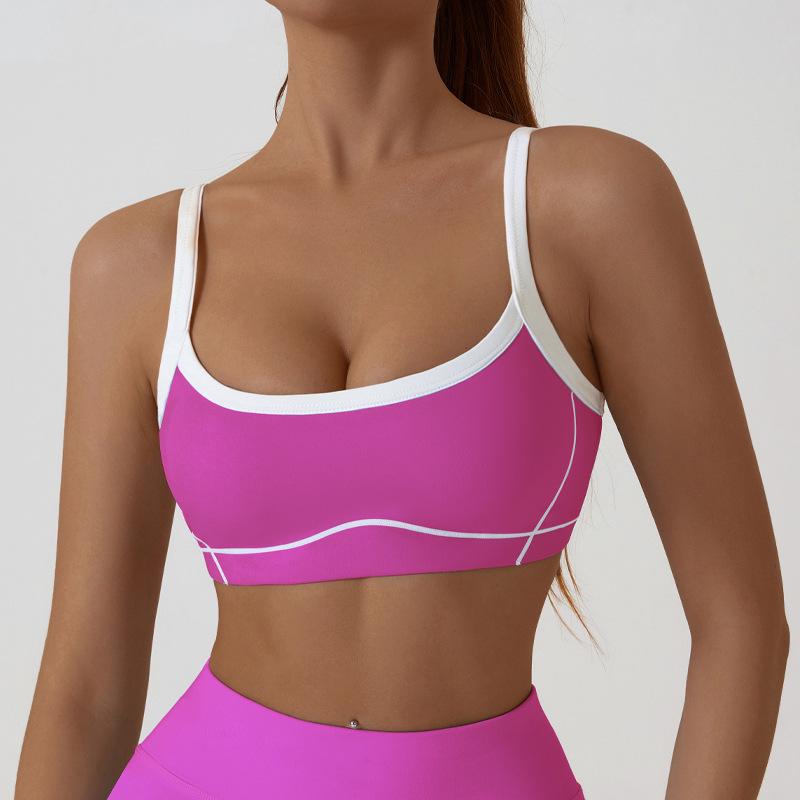 Camiseta Deportiva de Color Block con Sensación Nude Europea y Americana - Chaleco de Yoga y Fitness para Mujer con Hermoso Diseño en la Espalda