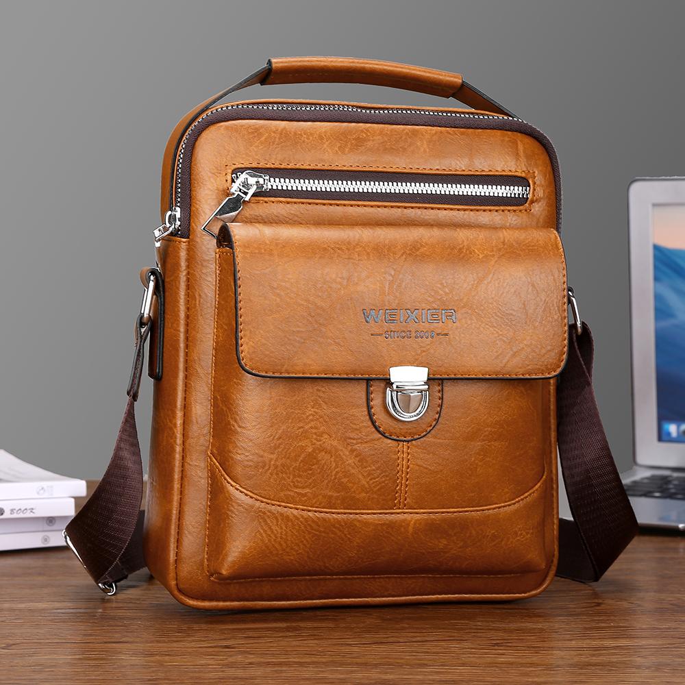 WEIXIER Bolso Bandolera de Cuero para Hombre Bolso Mensajero Clásico Impermeable Maletín Bolso Satchel Bolso de Viaje