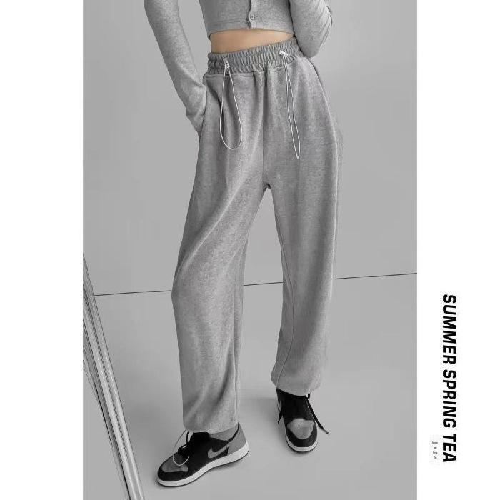 

Весна 2024 Розовые джоггеры с высокой посадкой: Европейский и американский стиль, свободные утягивающие спортивные штаны для женщин Small