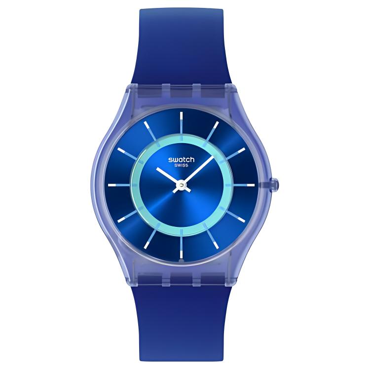 

SWATCH SKIN Quartz Movement Unisex Watch 34mm Blue Dial Bio Based Watch Case Silicone Strap SS08I100 Blue Dial