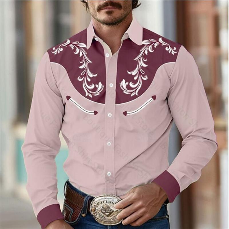 Chemise Florale Rétro Western pour Homme Extérieur Street Décontracté Quotidien Printemps et Été Revers Manches Longues S-5XL Chemise en Tissu Stretch