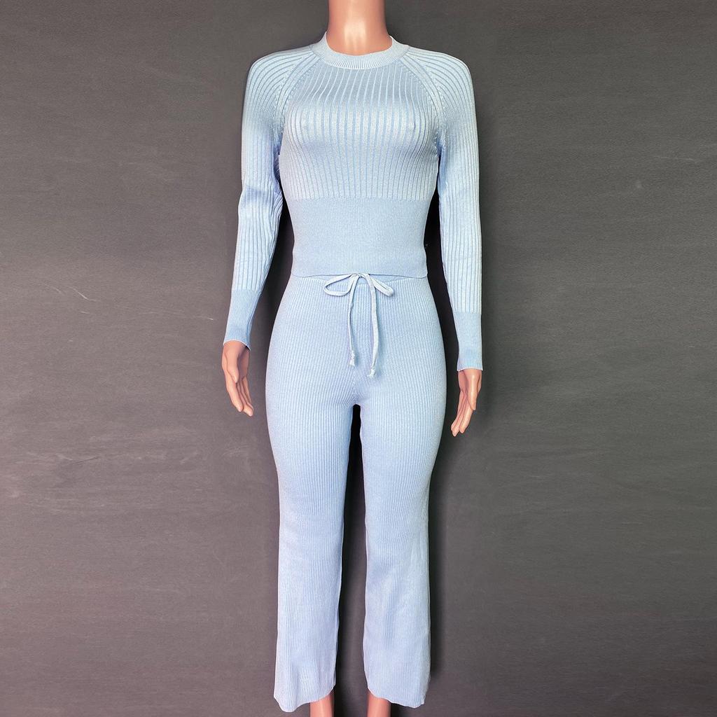 Toamnă Iarnă Femei Gâtul O cu mânecă lungă Culoare uni Pantaloni cu picioare largi Toate se potrivesc cu costume din două piese