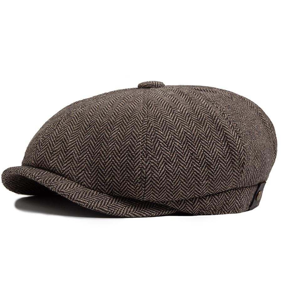Herringbone Newsboy Caps Men Autumn Winter Vintage Berets Casual Flat Hats Fashion Retro Man Cap For 55-59cm Head Circum Ference