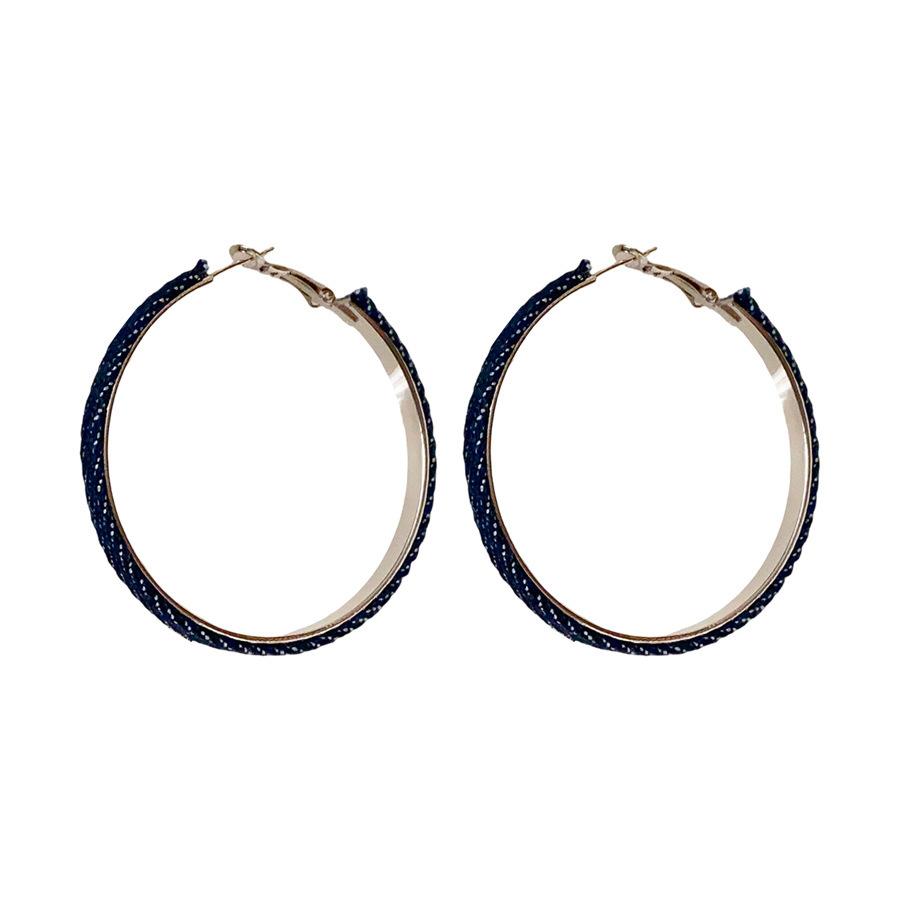 Vintage Design Spice Girl Denim Blue Big Earrings S111 Silver Needle Loop Earrings Light Luxury High-end Antique Earrings