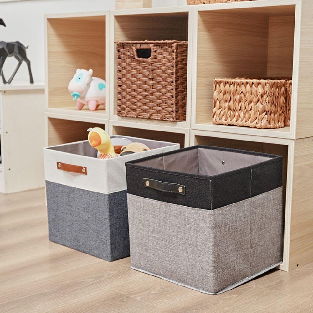 Foldable Linen Fabric Storage Basket Large Capacity Toys Sorting Box Clothes Storage Bin  Key