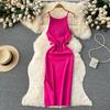 Chic South Korea Solid Color Sheath Split Sling Dress