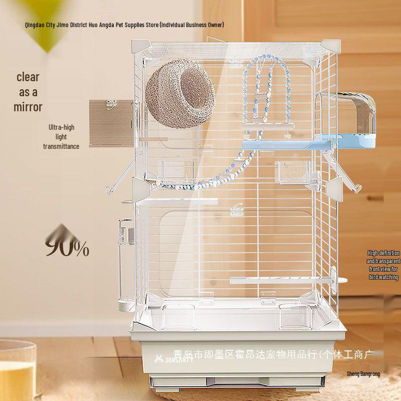 Large Transparent Acrylic Bird Cage with Toilet for Cockatiels and Parrots