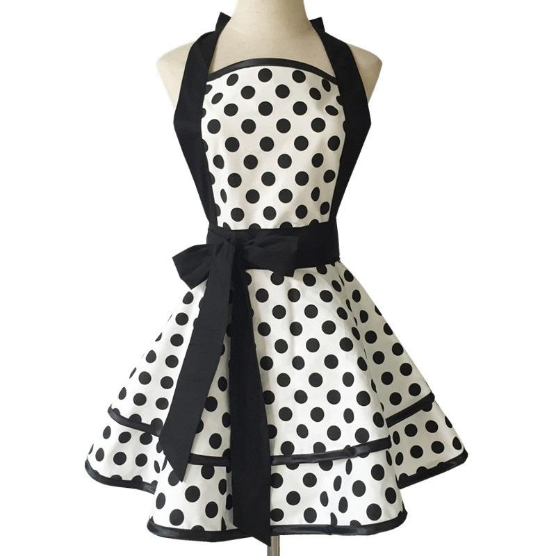 Cotton Polka Dot Double Layer Apron for Women Kitchen Cooking Painting Work Baking Apron