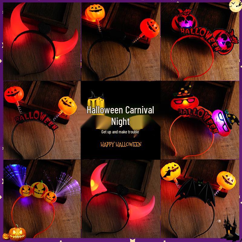 Svítící Halloweenská Dýně s Čertovskými Rohy Čelenka pro Koncerty a Večírky