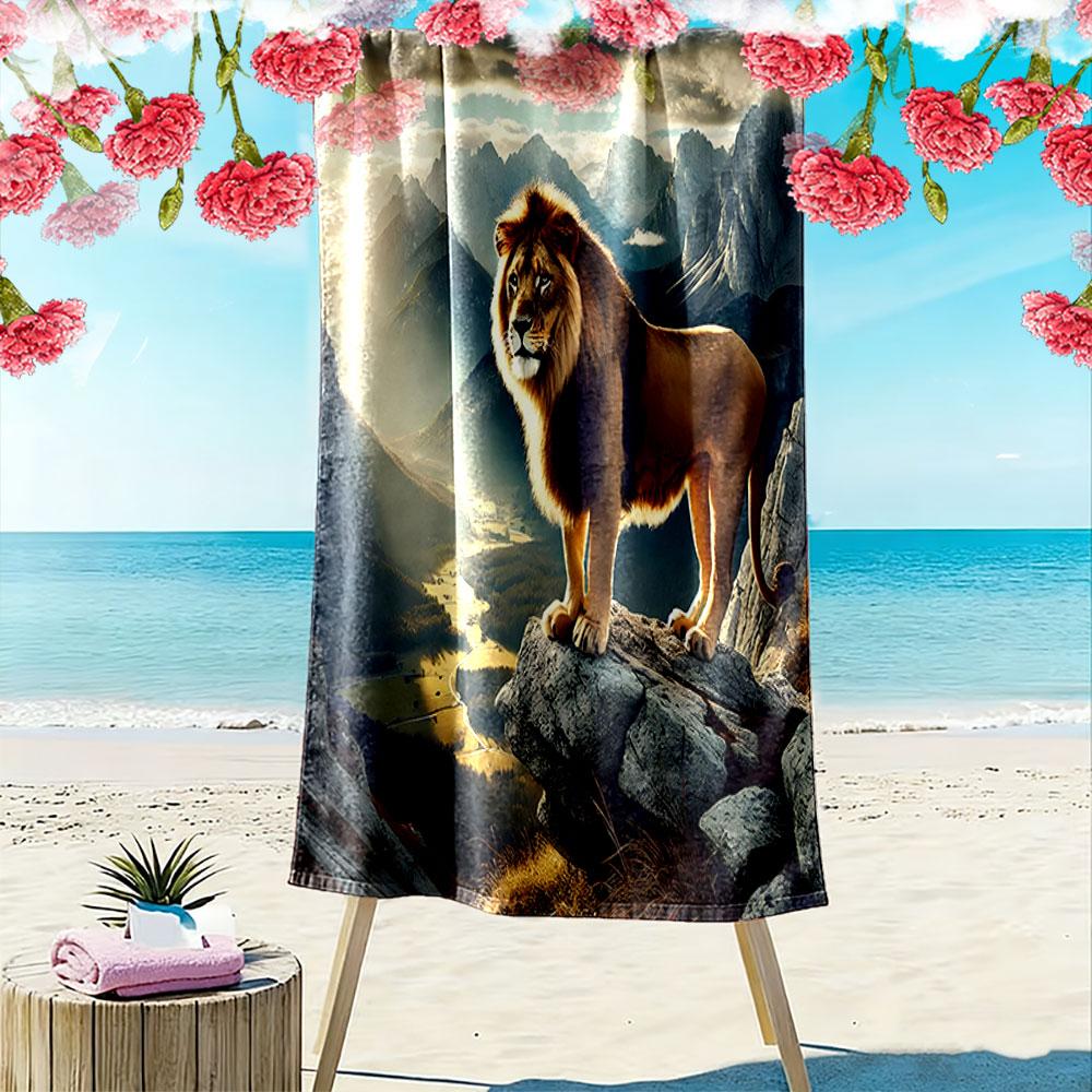 Majestic Lion On Mountain Landscape Patterned Beach Towel Quick Dry Perfect for Travel Outdoor Sports Jogging the Beach and Swimming