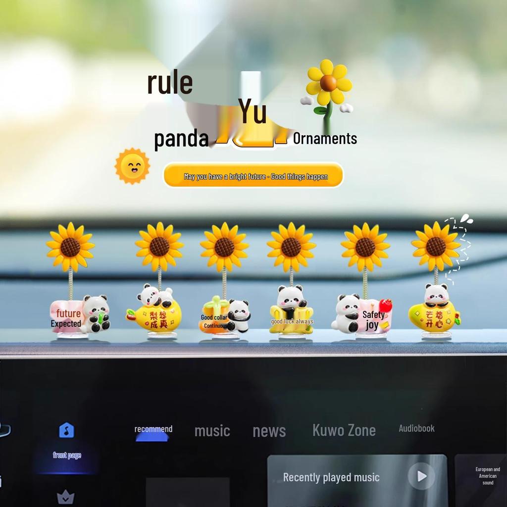 Cute Panda Sunflower Bobblehead Car Ornament