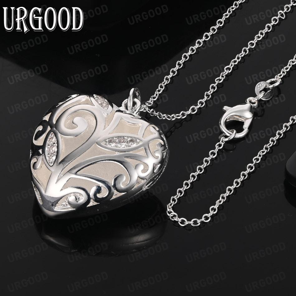 925 Sterling Silver Openwork Heart Pendant Necklace - Stylish Evening Jewelry