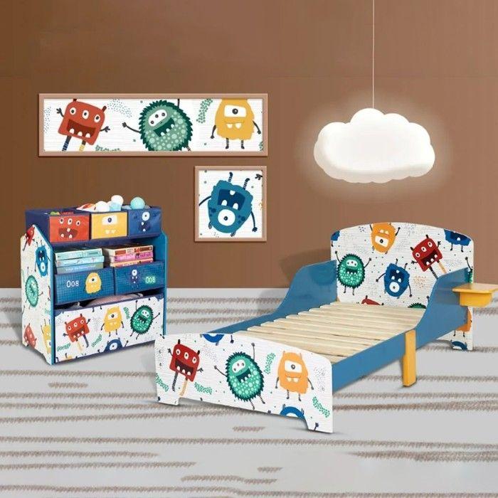 Lit enfant - GINGER HOME - 140x70 cm - Barrières anti-chute - Thème MONSTER - MDF/contreplaqué