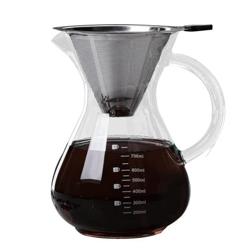 AKEMI LIVING Coffee Server, Coffee Carafe Set, Coffee Dripper, Stainless Steel Filter, Double-Layer Mesh, Heat-Resistant Glass, No Filter Required, Se