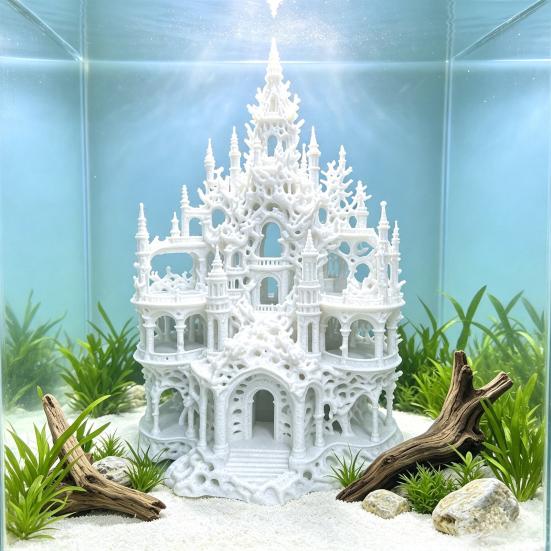 Netoxická Jeskyně pro Akvárium Gotický Hrad Úkryt pro Akvárium, 3D Tištěná Jeskyně pro Úkryt Betty, Styl Ornament Ornament, Dekorativní Úkryt z Korálu pro Malé